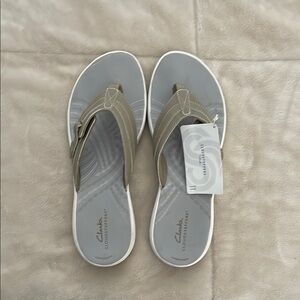 Clarks Gray Sandals with Cushioned Sole and Minimalist Design- brand new w/ tags